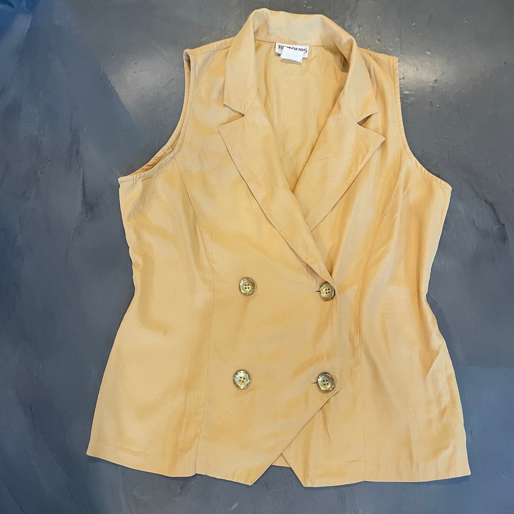 VTG Rumours Yellow Double Breasted Tailored Vest Size 14 Women Sleeveless Blazer